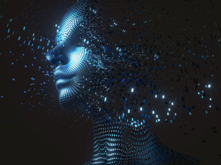 Aufkleber - Virtual Digital head of Artificial Intelligence (AI). deep learning concept. Hologram. 3d rendering