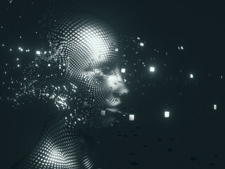 Aufkleber - Virtual Digital head of Artificial Intelligence (AI). deep learning concept. Hologram. 3d rendering