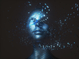 Aufkleber - Virtual Digital head of Artificial Intelligence (AI). deep learning concept. Hologram. 3d rendering