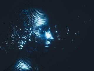 Aufkleber - Virtual Digital head of Artificial Intelligence (AI). deep learning concept. Hologram. 3d rendering