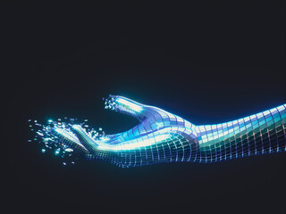 Aufkleber - Virtual Digital hand of Artificial Intelligence (AI). deep learning concept. Hologram. 3d rendering