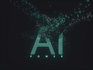 Aufkleber - Virtual Digital text of Artificial Intelligence (AI) power. Hologram. 3d rendering