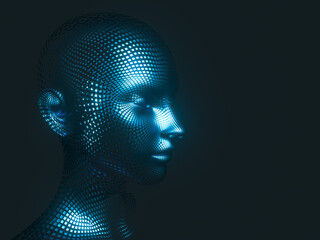 Aufkleber - Virtual Digital head of Artificial Intelligence (AI). deep learning concept. Hologram. 3d rendering