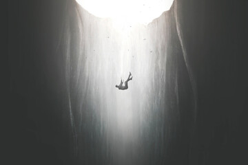 illustration of man free fall, surreal failure concept