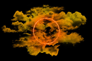 Wall Mural - Neon light ring on dark night sky. Glowing geometric shape