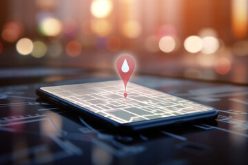 Mockup of mobile device with navigation and gps location marking.