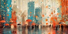 Digital Illustration Of An Autumn Cityscape During A Gentle Rain Shower  Generative AI Digital Illustration