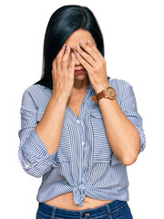 Young caucasian woman wearing casual clothes rubbing eyes for fatigue and headache, sleepy and tired expression. vision problem