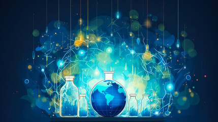 earth globe as laboratory beaker, world science day for peace and development concept banner wallpap