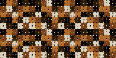 Aufkleber - Coffee mosaic tiles. Vector pattern from brown tiles for a seamless pattern. Coffee squares wallpaper.