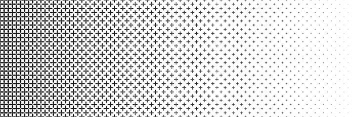 Poster - horizontal black halftone of sharp cross or plus design for pattern and background.