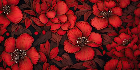 Wall Mural - AI Generated. AI Generative. Red asian chinese japanese traditional vintage retro classic flowers. Background graphic pattern background decoration. Graphic Art