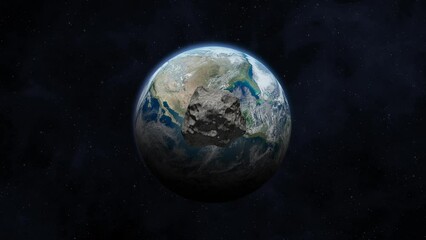 Wall Mural - planet earth and big asteroid in the space. potentially hazardous asteroids. meteorite hitting the e