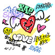 Graffiti background with throw-up and tagging hand-drawn style. Street art graffiti urban theme for prints, banners, and textiles in vector format. 
