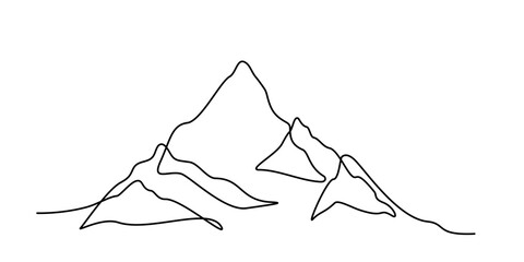 continuous line drawing of mountain range landscape background. one single line drawing of mountain 