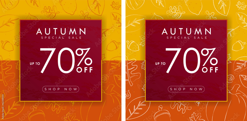 Set of Autumn Sale card, background, banner, poster or flyer design. Up ...