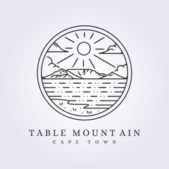 table mountain cape town logo vector illustration design simple line art emblem badge template background