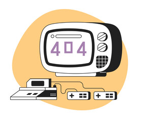 Poster - Black white error 404 flash message on TV screen. Console and joysticks for gaming. Monochrome empty state ui design. Page not found popup cartoon image. Vector flat outline illustration concept