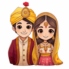 Wall Mural - Indian couple hand-drawn comic illustration. Indian couple. Vector doodle style cartoon illustration