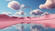 Leinwandbild Motiv pink desert with arch and reflection in water, 3d render