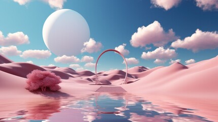 Sticker - 3D render of a fantasy landscape with an arch in the desert