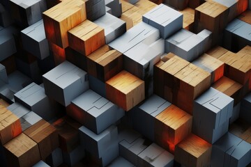 Sticker - Abstract 3d background made of wooden cubes. 3d render illustration