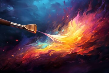 Wall Mural - Paintbrush on fire background. Art and creativity concept. 3D Rendering