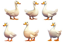 Set Duck In Cartoon Style For Video Game Isolated On White Background.