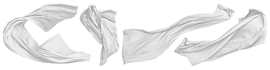 Isolated flying white cloth with folds. 3D rendered image.