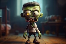 Unlikely Charm: Cute Adorable Cartoon Zombie In Cinematic Shot Generative AI