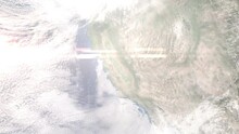 Zoom In From Space And Focus On Merced, California, USA. 3D Animation. Background For Travel Intro. Elements Of This Image Furnished By NASA