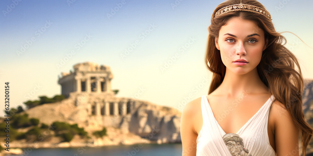 Enchanting young brunette embodying Venus, the Greek goddess of love