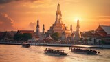 Fototapeta Koty - Wat arun in sunset at Bangkok,Thailand. Landmark, Chao Phraya River. Generate Ai