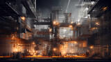 Fototapeta Londyn - An intricate 3D rendering of a bustling construction site, detailed textures of concrete and steel, in a high - resolution macro shot, hyper - realistic lighting effects