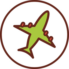 Airplane flat icon in circle.