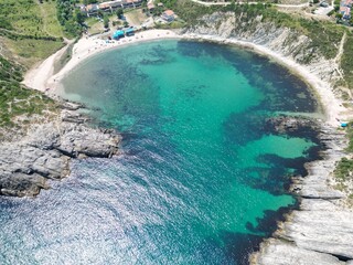 Wall Mural - amazing bay drone view with beach and big rocks