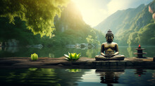 Buddha Statue In Lotus Position. Generative Ai. 