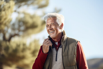 Portrait of a senior man on a sunny autumn day outdoors. High quality photo