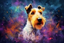 Portrait Of A Fox Terrier Dog Created With Bright Paint Splatters. Generative AI