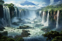 Realistic Image Of Iguazu Falls In Brazil, Hyperrealistic Photography, Ai Generated.
