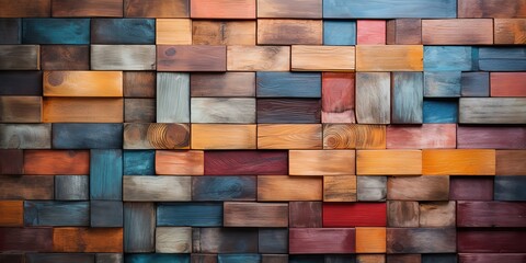 Wall Mural - AI Generated. AI Generative. Wood brick blosk simple wooden elements. Geometric abstract pattern texture background pallette. Graphic Art