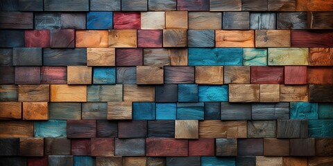 Wall Mural - AI Generated. AI Generative. Wood brick blosk simple wooden elements. Geometric abstract pattern texture background pallette. Graphic Art