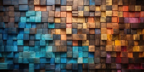 Wall Mural - AI Generated. AI Generative. Wood brick blosk simple wooden elements. Geometric abstract pattern texture background pallette. Graphic Art