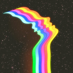 Canvas Print - Woman face outline. Abstract human silhouette in space. LGBT rainbow