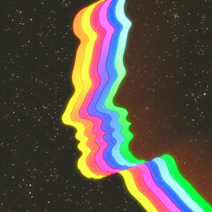 Canvas Print - Man face outline. Abstract human silhouette in space. LGBT rainbow