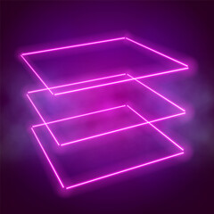 Wall Mural - Neon frames or cube. Vector illustration.