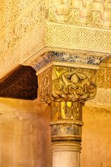 Poster - Medieval bas-relief decoration in the walls of Alhambra, Granada, Andalusia, Spain. 