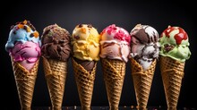 Various Flavors Of Ice Cream. Created With Generative Ai Technology.