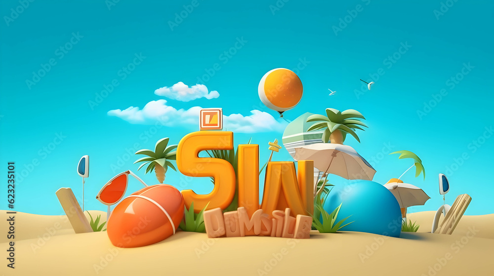 Summer vector banner design concept of 3d text in beach island with ...