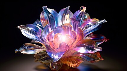 Sticker -  a colorful glass flower sitting on top of a black table.  generative ai